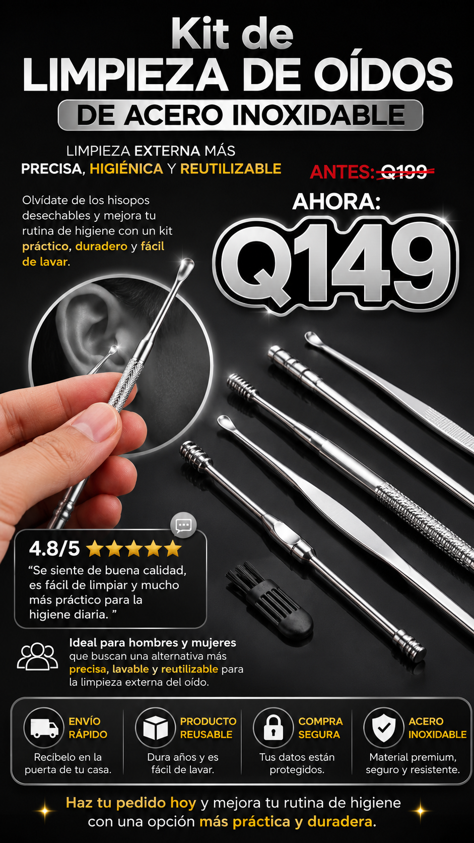 INNOVADOR JUEGO DE HERRAMIENTAS PARA LA LIMPIEZA DE CERA&nbsp;EN OÍDO (5 piezas)